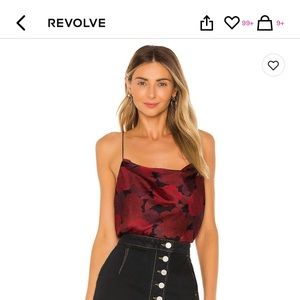 L’Academie red and black silk top NEW